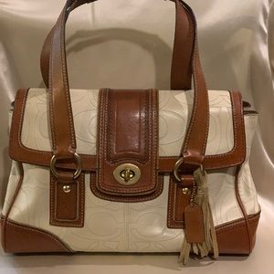Coach bag in cream and brown signature embossed leather